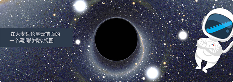 在大麦哲伦星云前面的一个黑洞的模拟视图