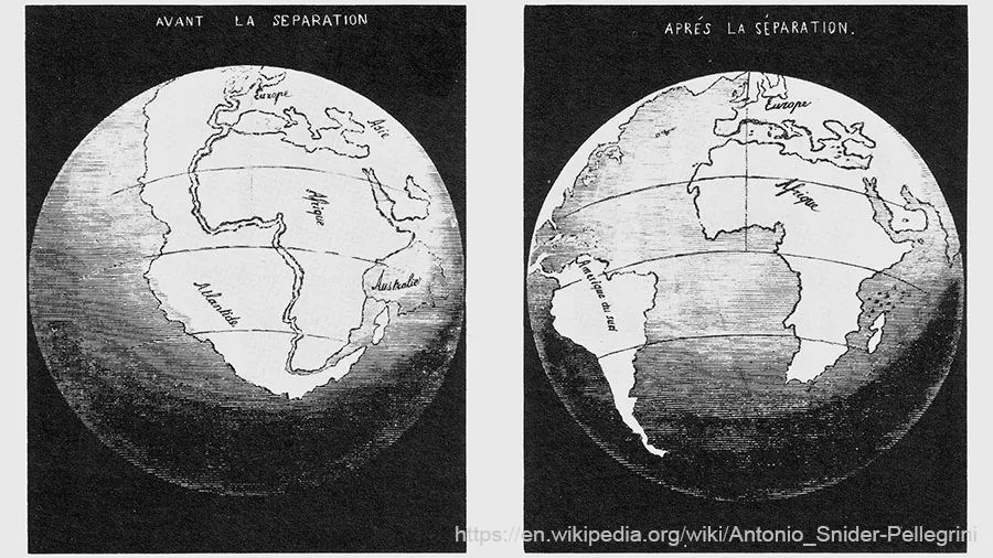 安东尼奥绘制的两幅地图，展示了美洲和非洲在历史上曾经连在一起