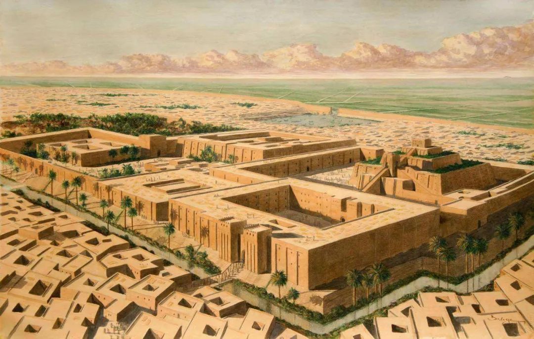 繁荣富裕的吾珥城，吾珥塔庙位于图右边