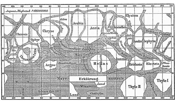乔凡尼 • 夏帕雷利绘制的火星地图